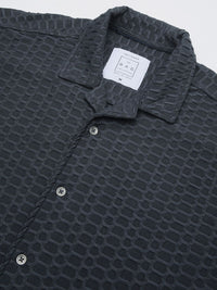 VASTRADO Men Classic Cuban Collar Textured Oversized Casual Shirt