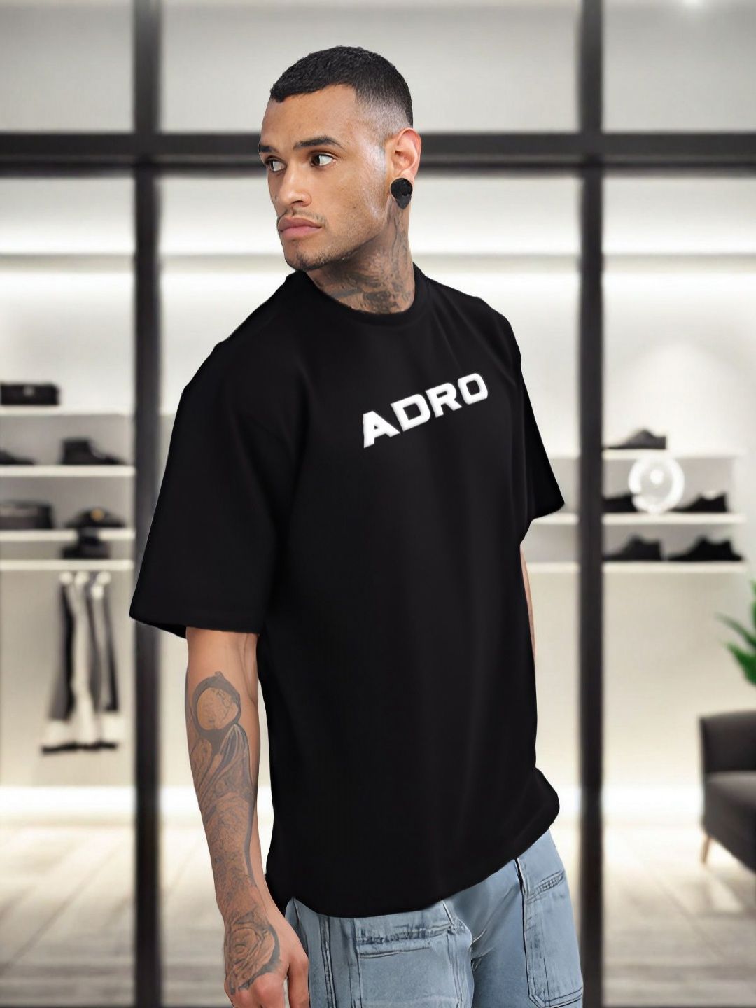 ADRO Graphic Printed Drop-Shoulder Sleeves Cotton Oversized T-shirt