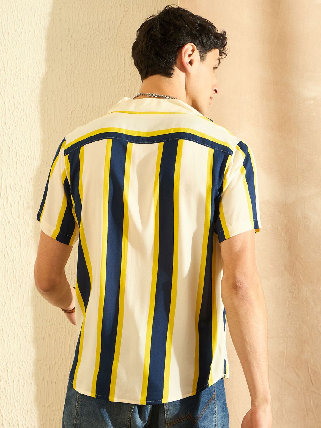 DENNISON Smart Striped Cuban Collar Oversized Casual Shirt
