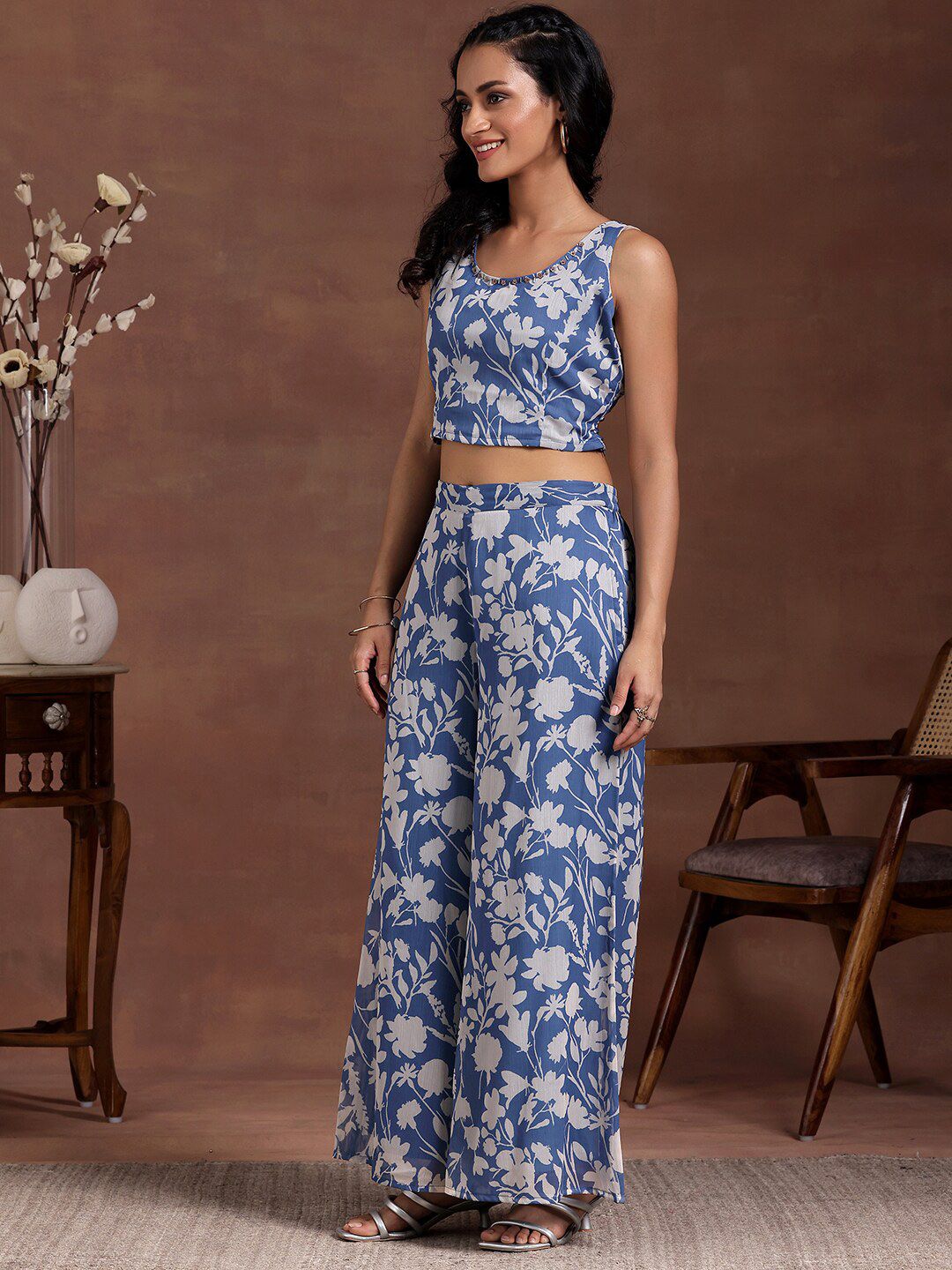 Libas Women floral Printed Tunic, Shrug & Palazzos Co-Ords Co-Ords