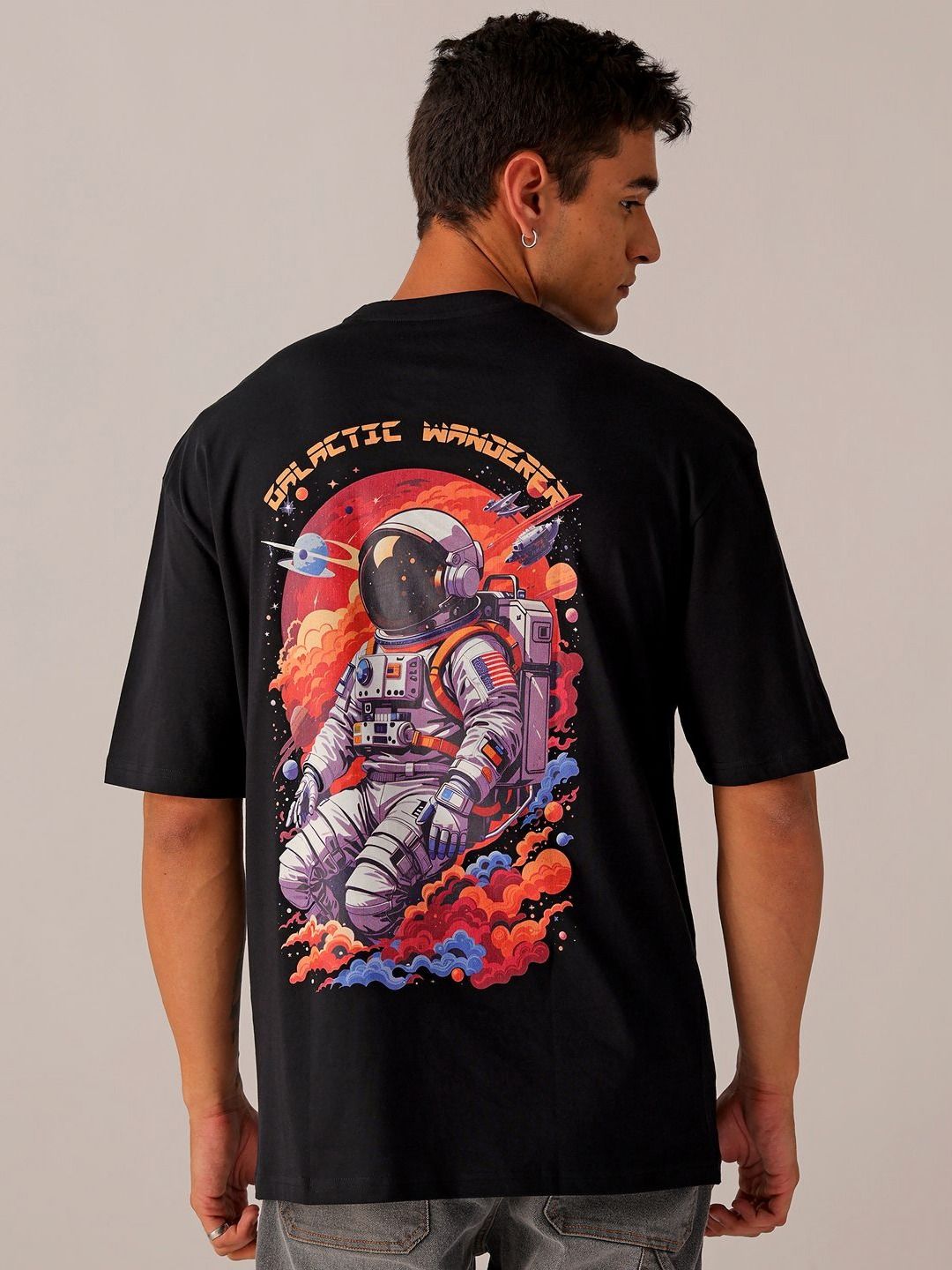 The Indian Garage Co Men Pure Cotton Back Printed Oversized Round Neck T-shirt