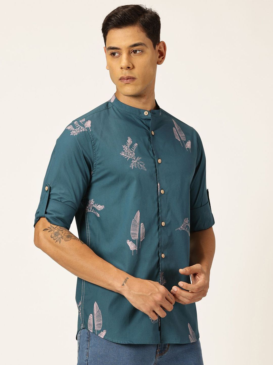 Thomas Scott Premium Slim Fit Floral Opaque Printed Cotton Casual Shirt