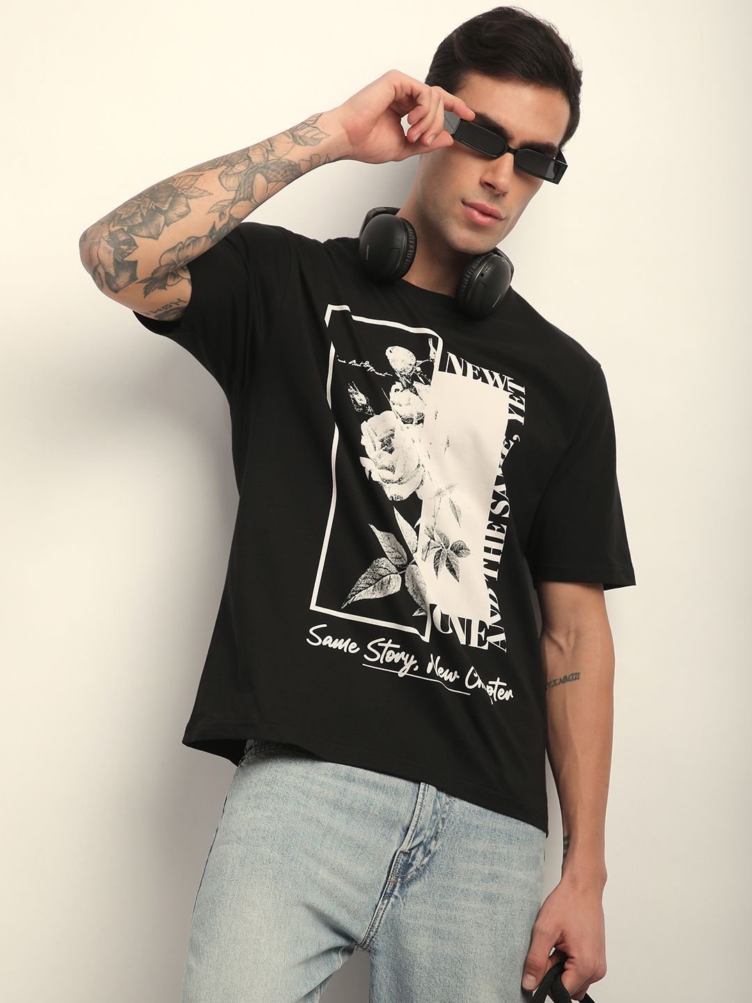 Difference Of Opinion Men Short Sleeve Oversized Crew Neck Printed Tshirt