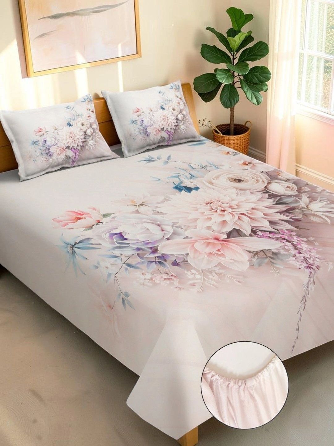 Moda Rapido X KLOTTHE Berwarna Krim & Bunga Merah Jambu Cadar King 400 TC dengan 2 Sarung Bantal