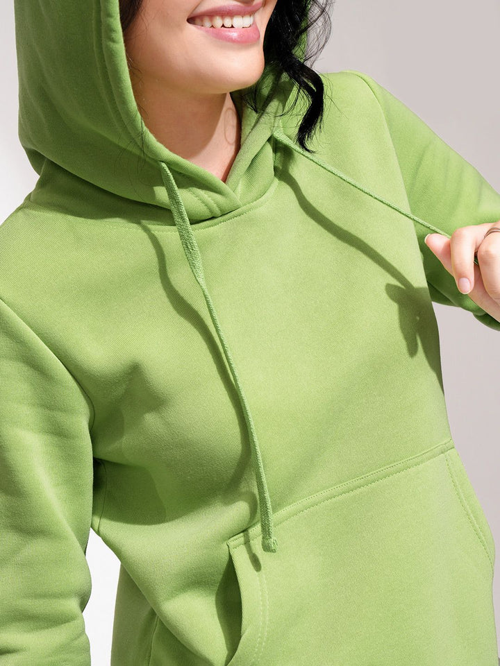 Tokyo Talkies Women Lime Green Hooded Sweatshirt