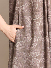 Sweet Dreams Brown Ethnic Motifs Printed Pure Cotton Maxi Nightdress