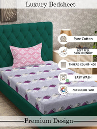 Myntra Elegant Homes Purple Geometric 400 TC Single Bedsheet with 1 Pillow Covers