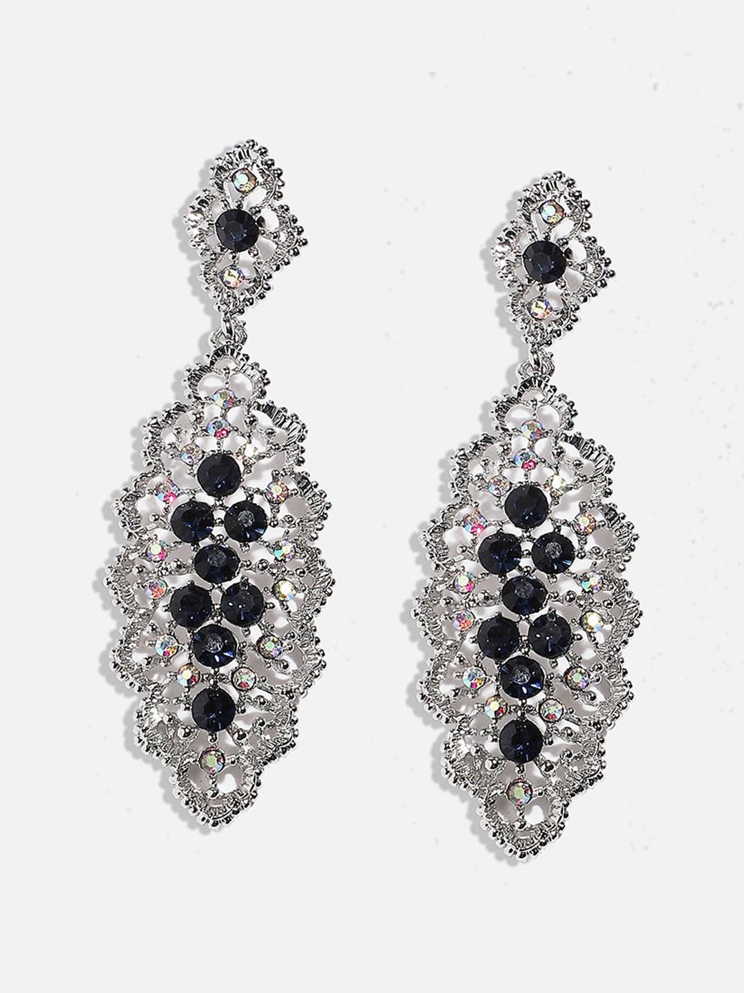 SOHI Silver-Plated Oxidised Drop Earrings