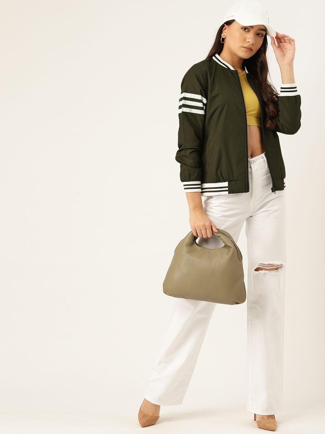 DressBerry Women Olive Green Bomber Jacket