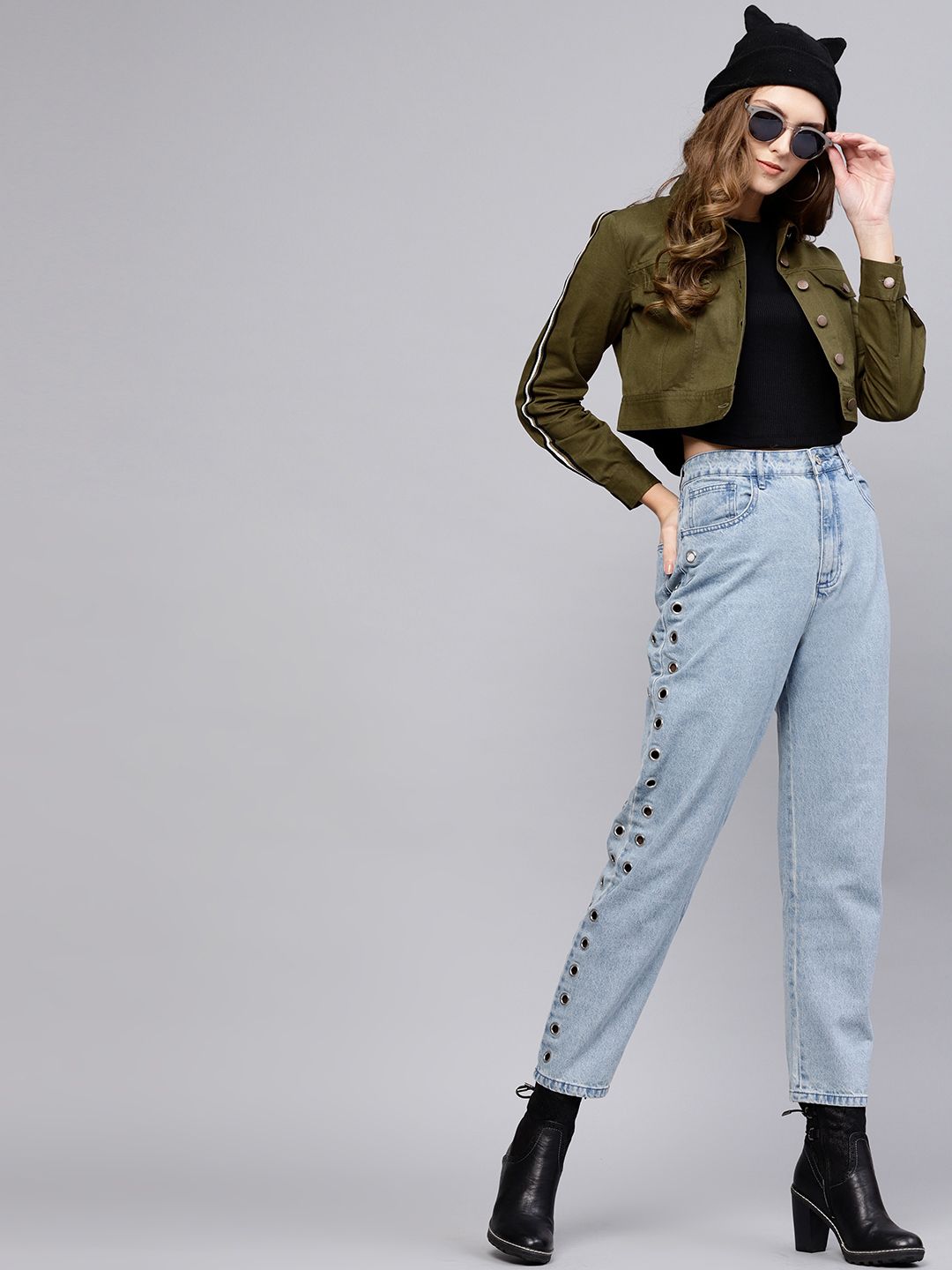 STREET 9 Women Olive Green Solid Crop Jacket