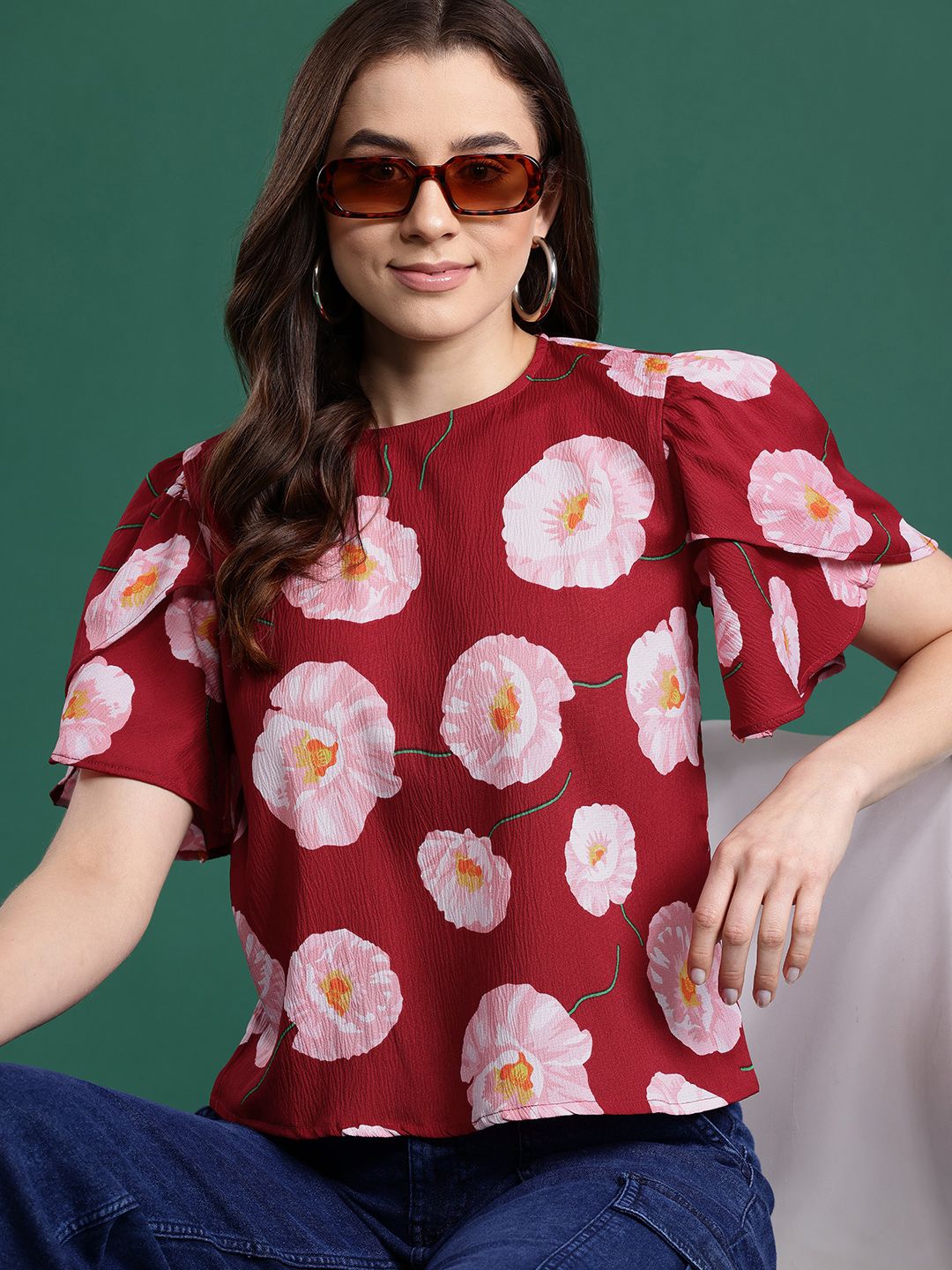 DressBerry Floral Print Flared Sleeve Top