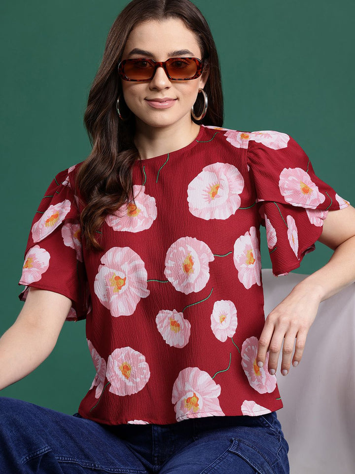 DressBerry Floral Print Flared Sleeve Top