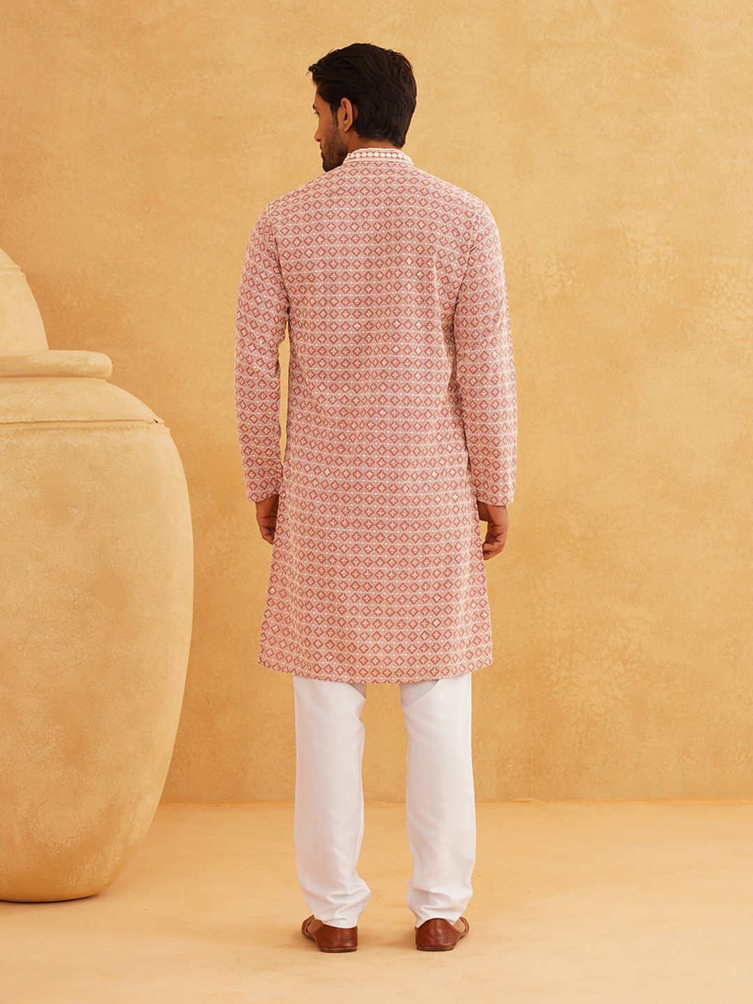 SOJANYA Floral Embroidered Mandarin Collar Long Sleeves Thread Work Pure Cotton Kurta Set