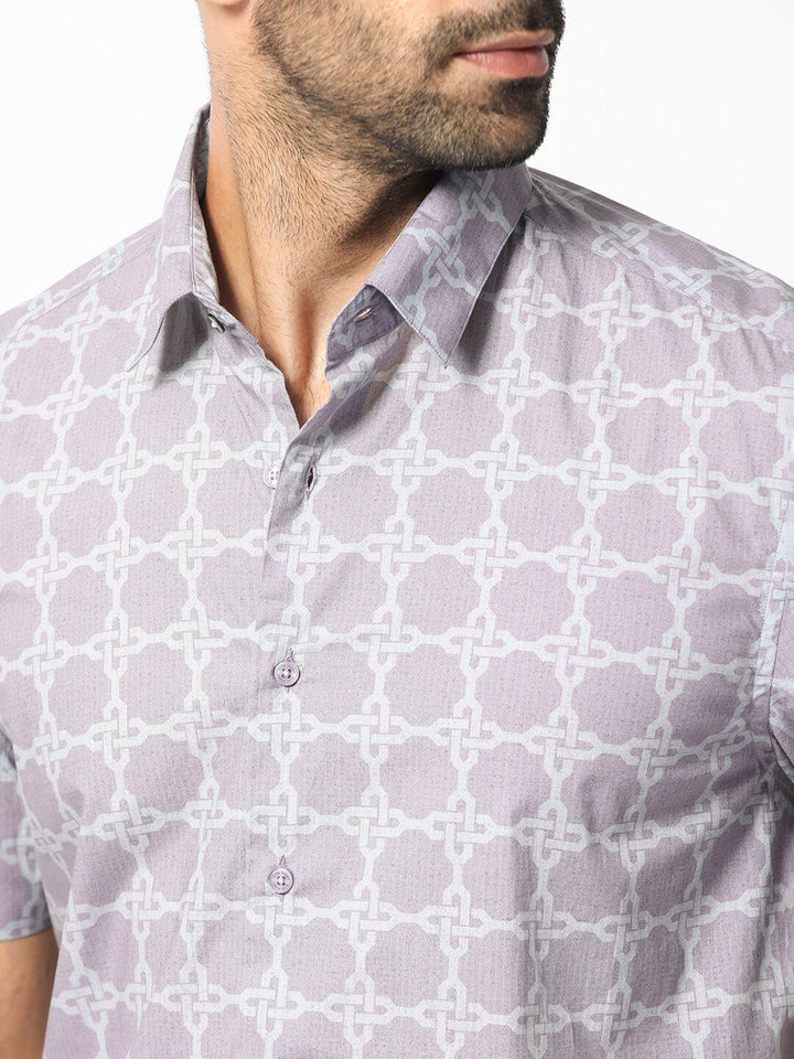 RARE RABBIT Men Barret Slim Fit Geometric Printed Cotton Shirt