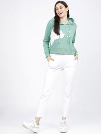 Tokyo Talkies Women Green & White Printed Hooded Sweatshirt