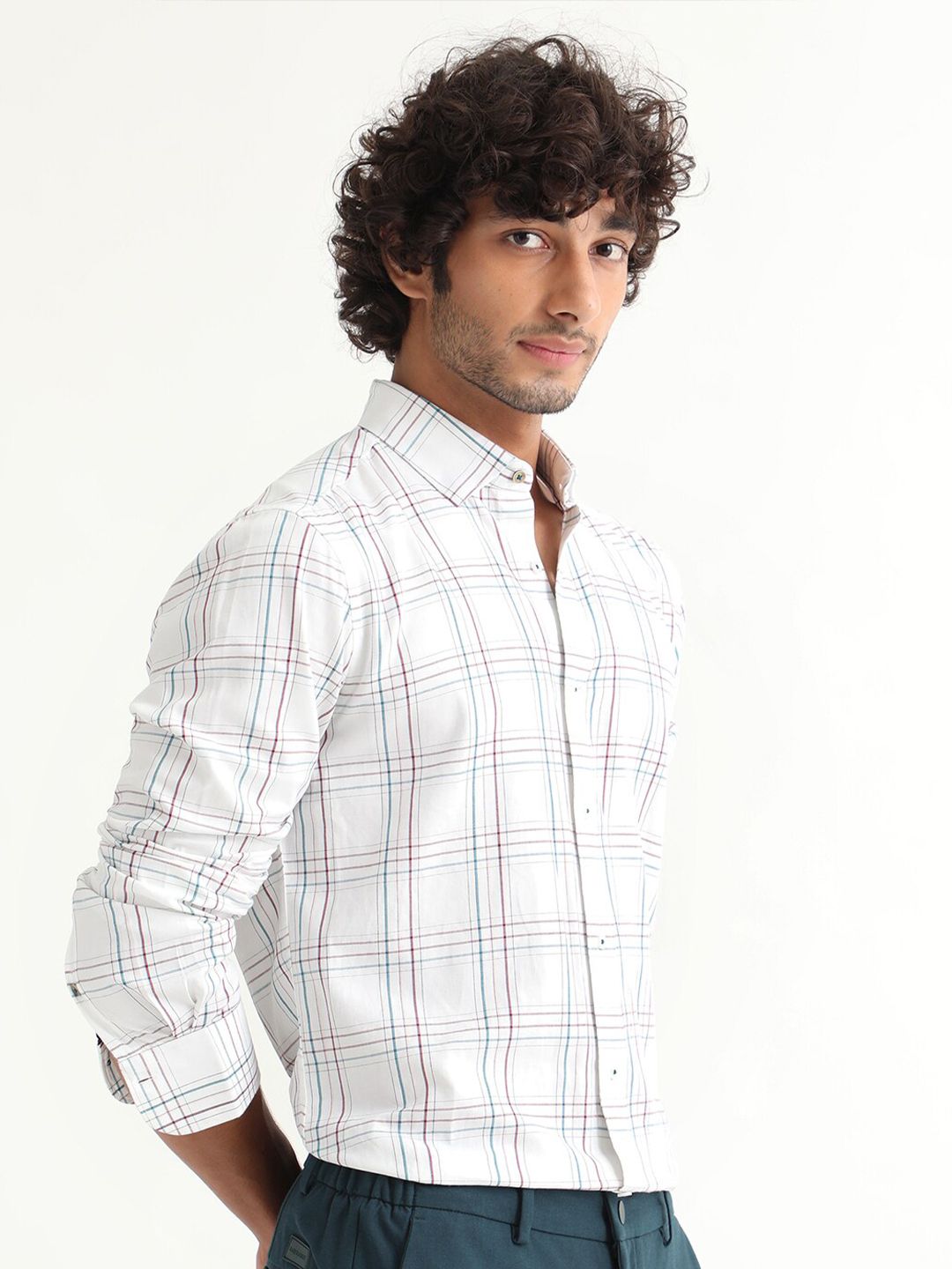 RARE RABBIT Men Lome Regular Fit Tartan Checked Cotton Shirt