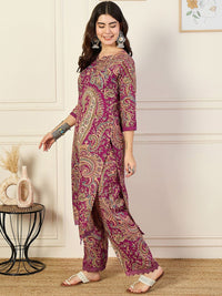 KALINI Notch Neck Paisley Printed Straight Kurta with Trousers