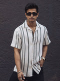 Powerlook Men Multi Stripes Opaque Striped Casual Shirt 02-1039020-S-White and Green
