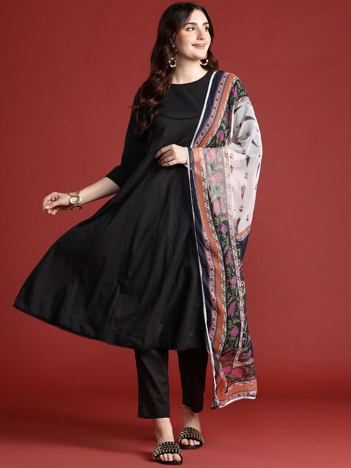 Anouk Panelled Kurta with Trousers & Dupatta