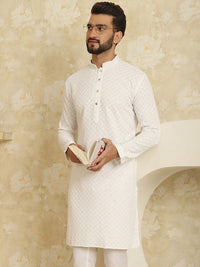 SOJANYA Ethnic Motifs Embroidered Sequinned Mandarin Collar Pure Cotton Kurta
