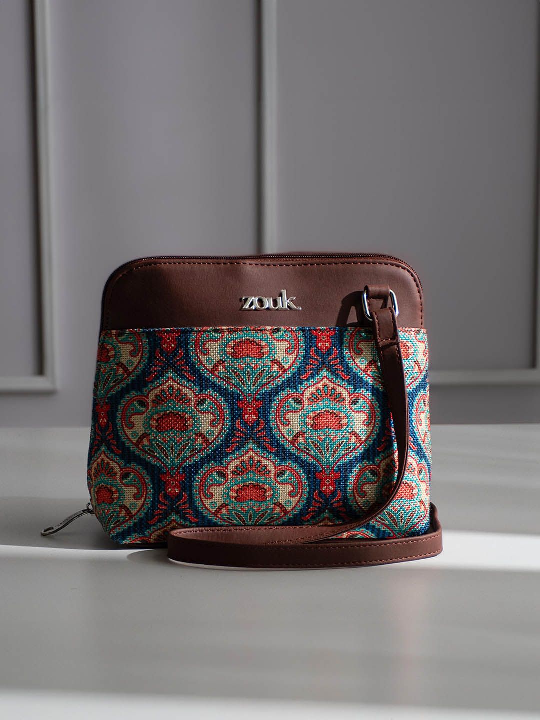 ZOUK Ethnic Motifs Printed Structured Sling Bag