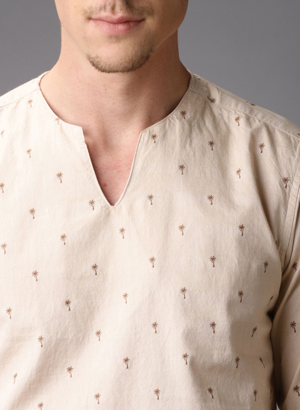 Khaki Printed Straight Kurta