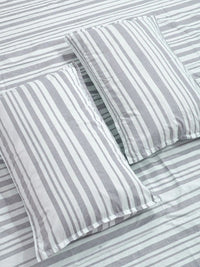 Moda Rapido X KLOTTHE Grey & White Striped 300 TC King Bedsheet with 2 Pillow Covers