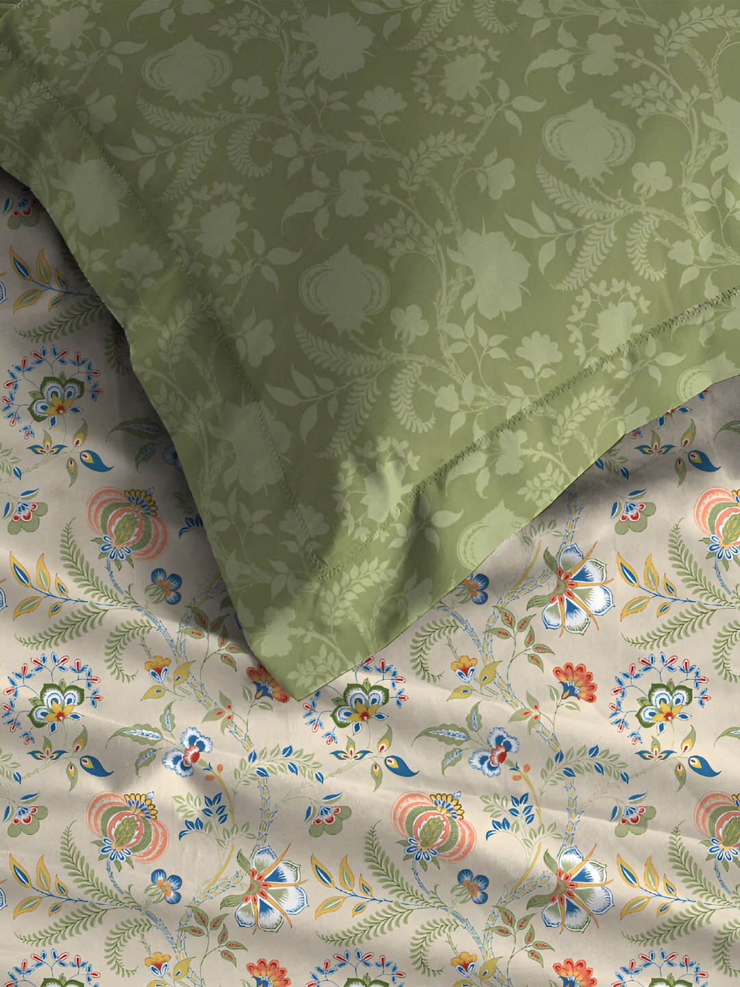 MYTRIDENT English Chintz 210TC King 100% Cotton 1 Fitted Sheet with 2 Pillow Covers