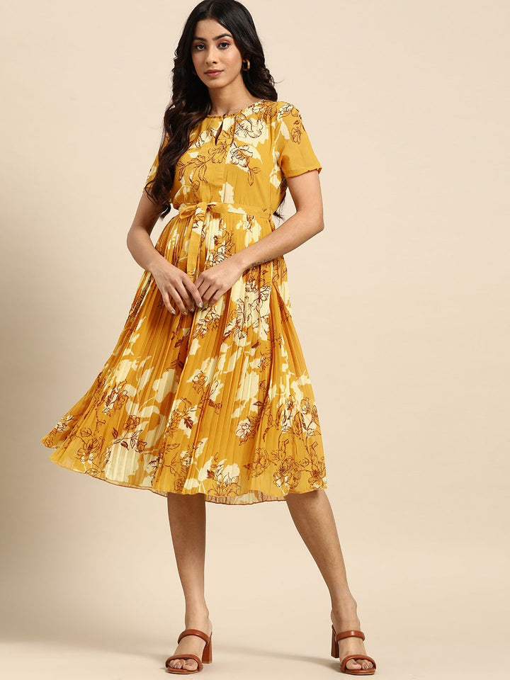all about you Floral Print Accordion Pleat A-Line Dress