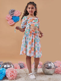 pspeaches Girls Floral Printed Ruched Crop Top With Skirt