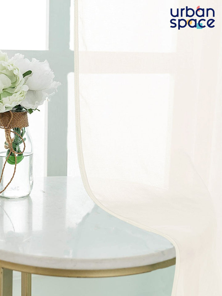 URBAN SPACE Cream-Coloured Set of 2 Sheer Door Curtain