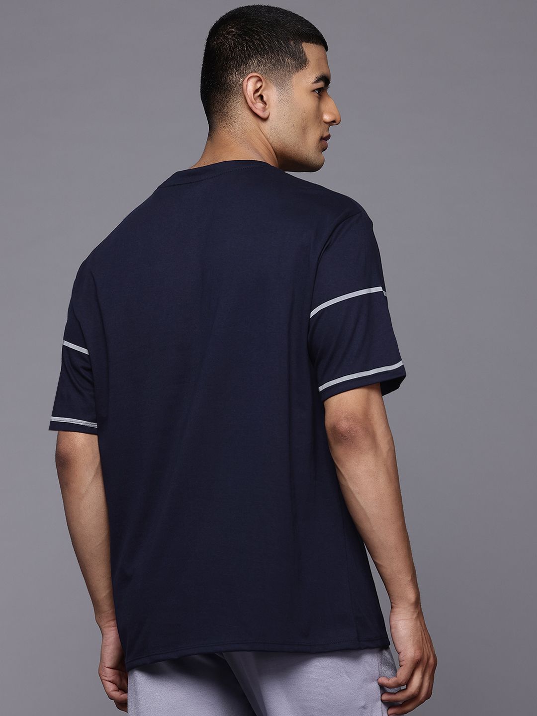HRX by Hrithik Roshan Men Reflective Striped Relaxed Fit T-shirt