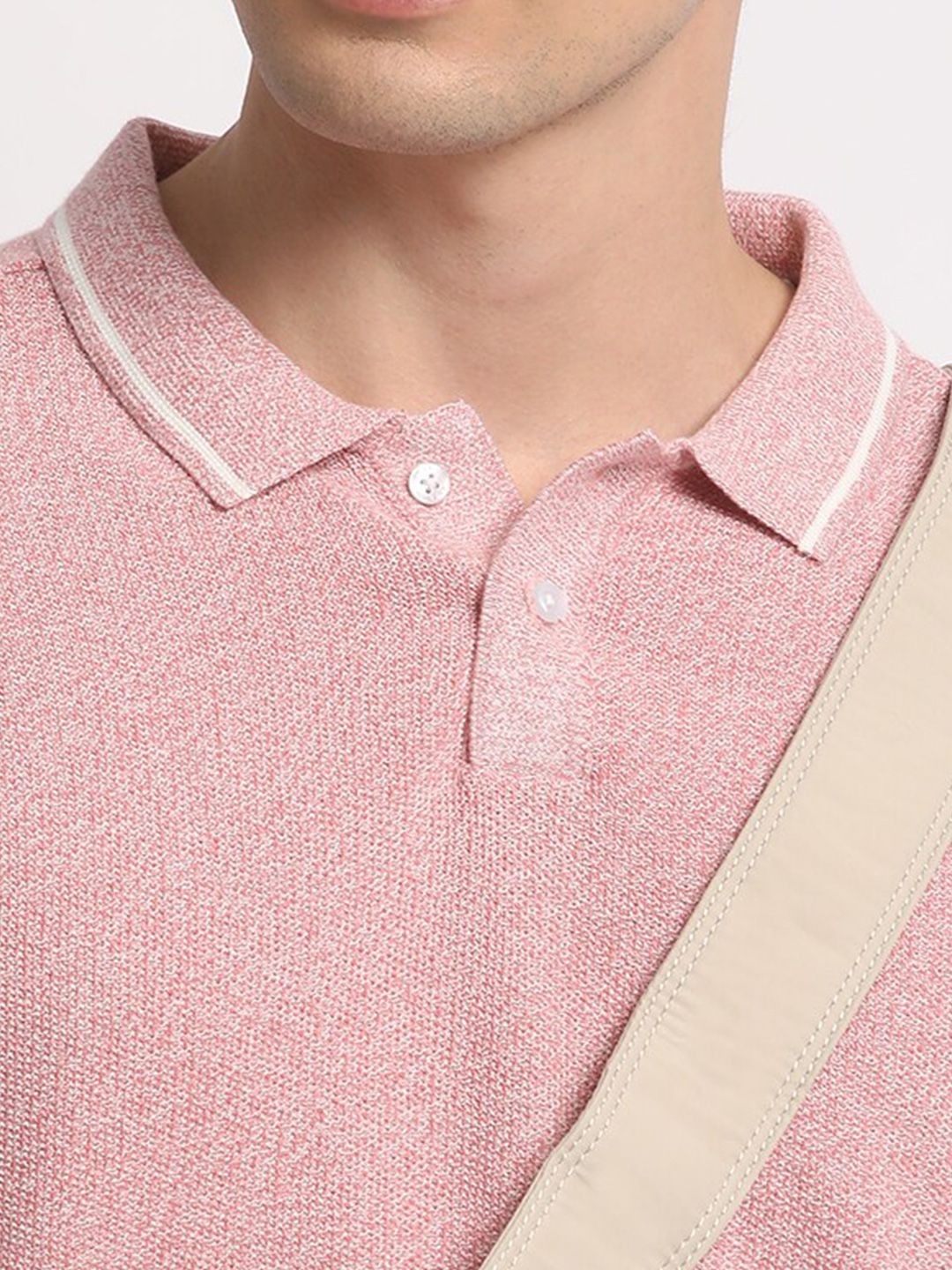 THE BEAR HOUSE Self Design Polo Collar Pure Cotton T-shirt
