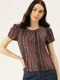 DressBerry Geometric Print Puff Sleeves Top