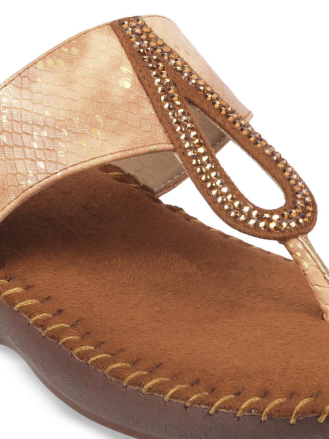Mochi Women Gold-Toned Solid Open Toe Flats