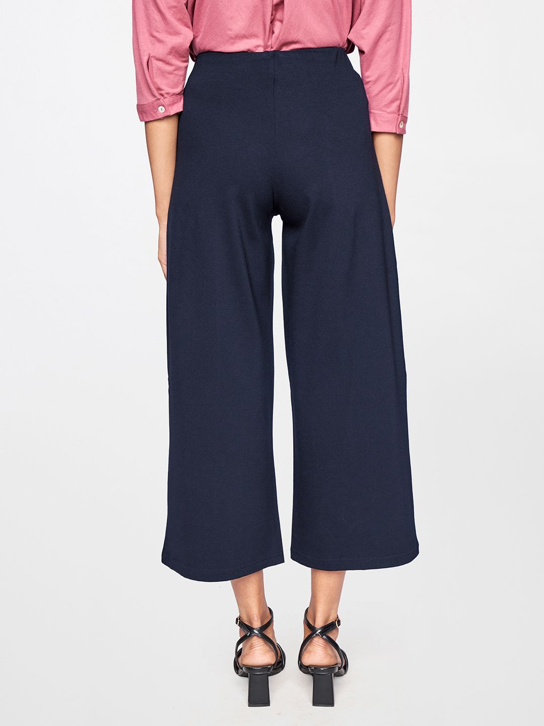 AND Women Navy Blue Solid High-Rise Culottes