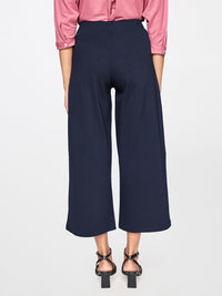 AND Women Navy Blue Solid High-Rise Culottes
