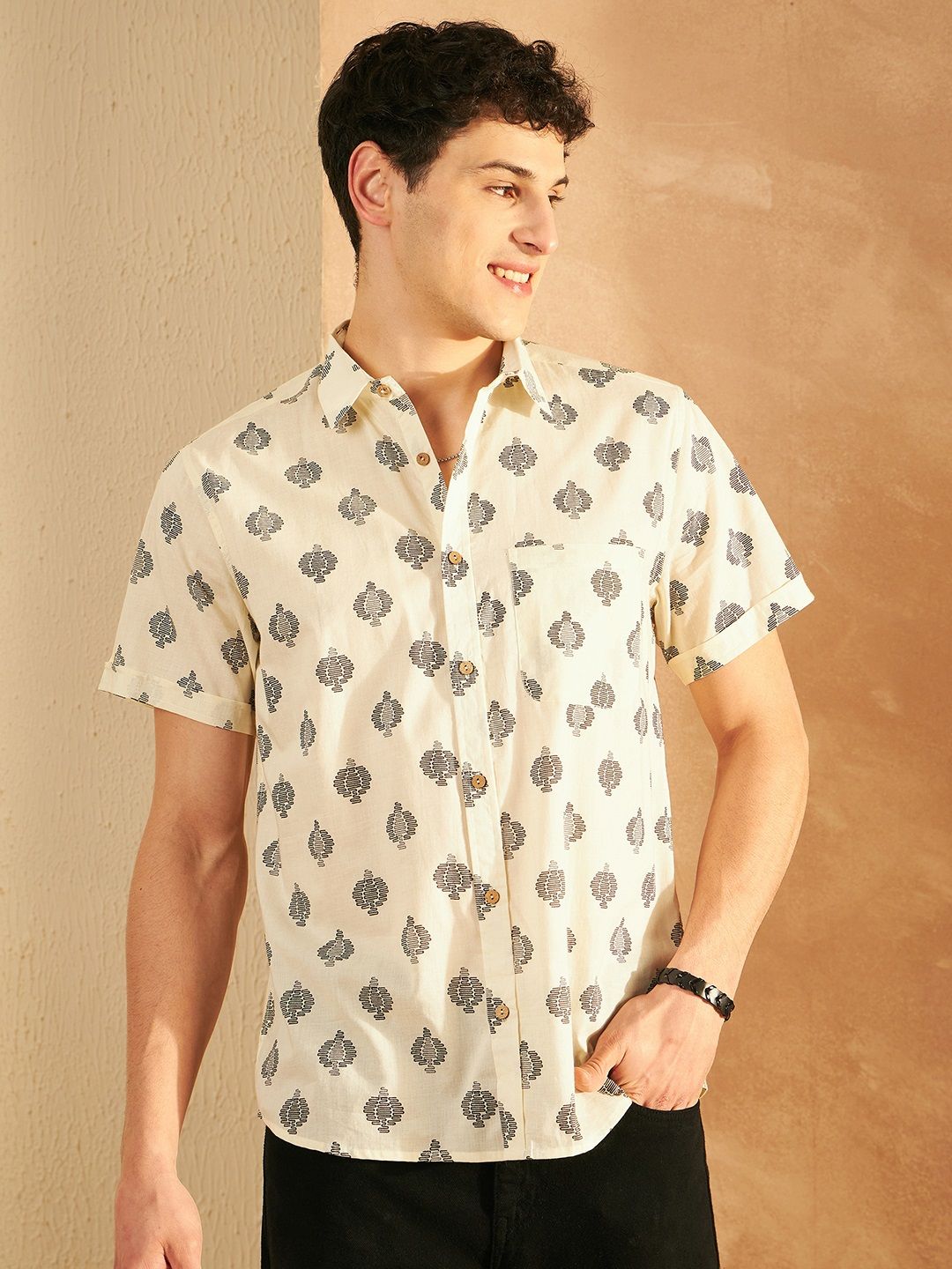 DENNISON Smart Abstract Block Printed Casual Oversized Lightweight Cotton Shirt