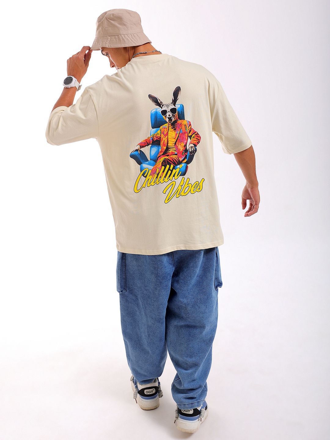 The Indian Garage Co Men Back Printed Oversized Round Neck Pure Cotton T-shirt