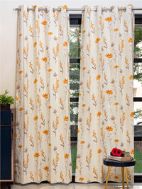 URBAN SPACE White & Yellow 2 Pieces Floral Printed Window Curtains