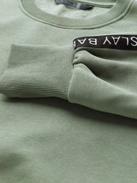 STREET 9 Women Green Solid Crop Sweatshirt With Side Stripes