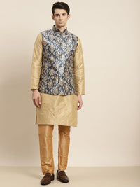 SOJANYA Kurta Emas & Biru Lelaki dengan Jaket Churidar & Nehru