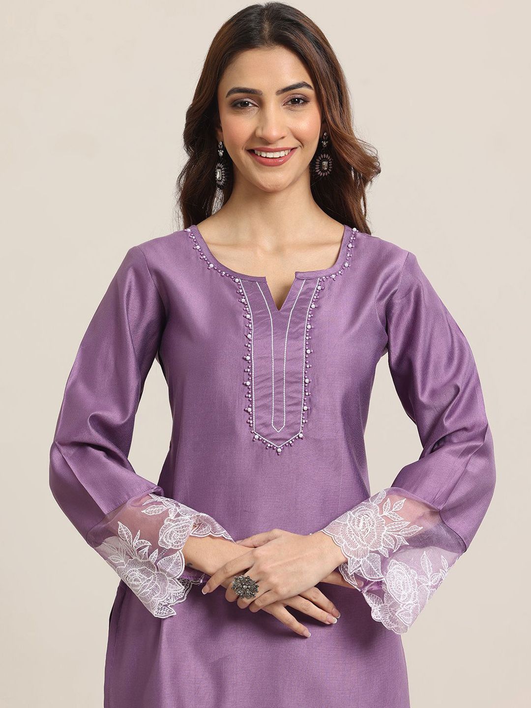 Libas Women Ethnic Motifs Yoke Design Regular Beads and Stones Kurta with Trousers & With Dupatta