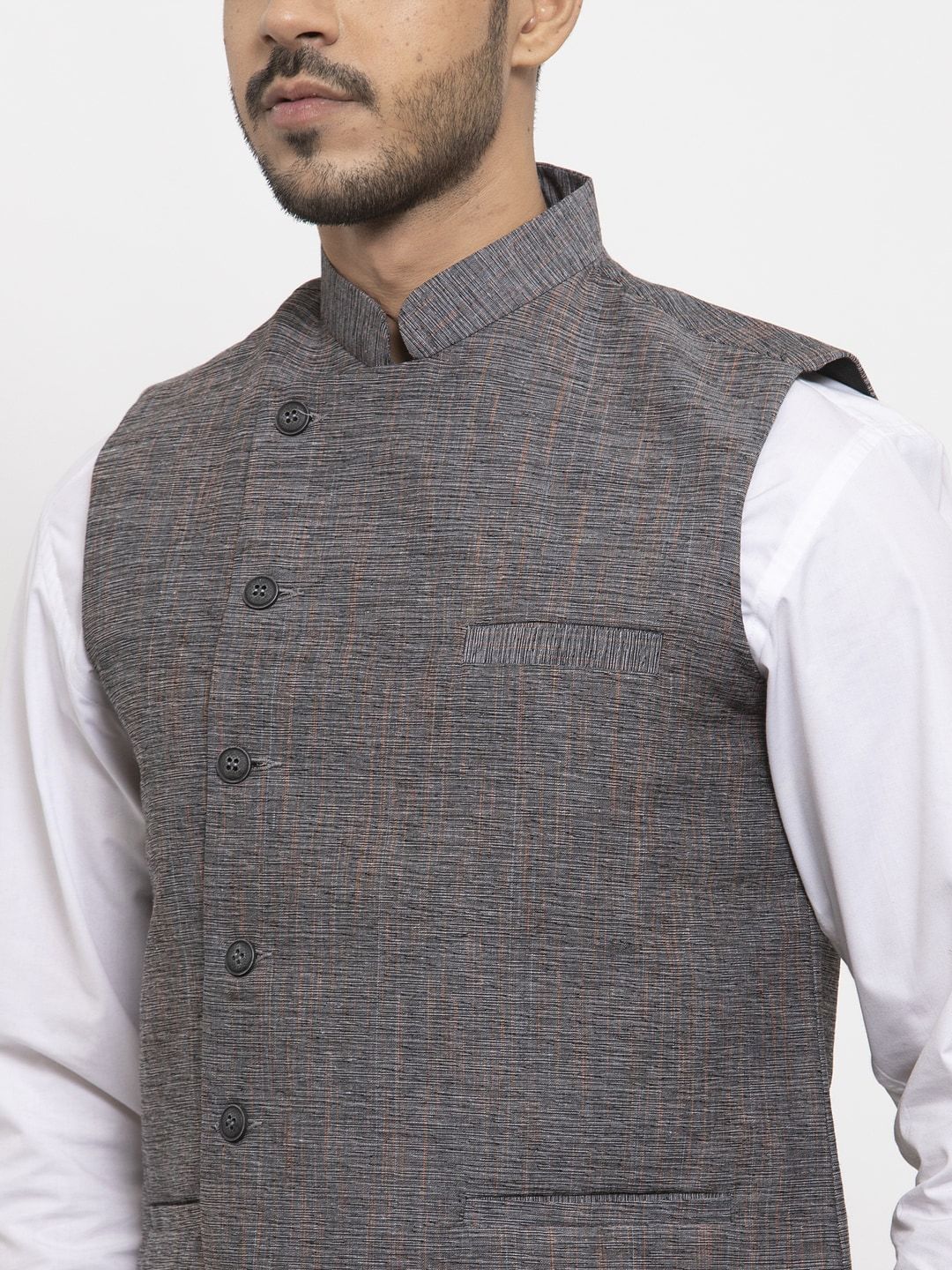 KLOTTHE Men Grey Solid Nehru Jacket