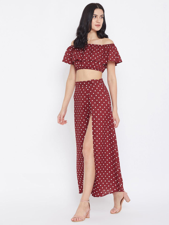 Berrylush Women Red Printed Maxi Co-Ords