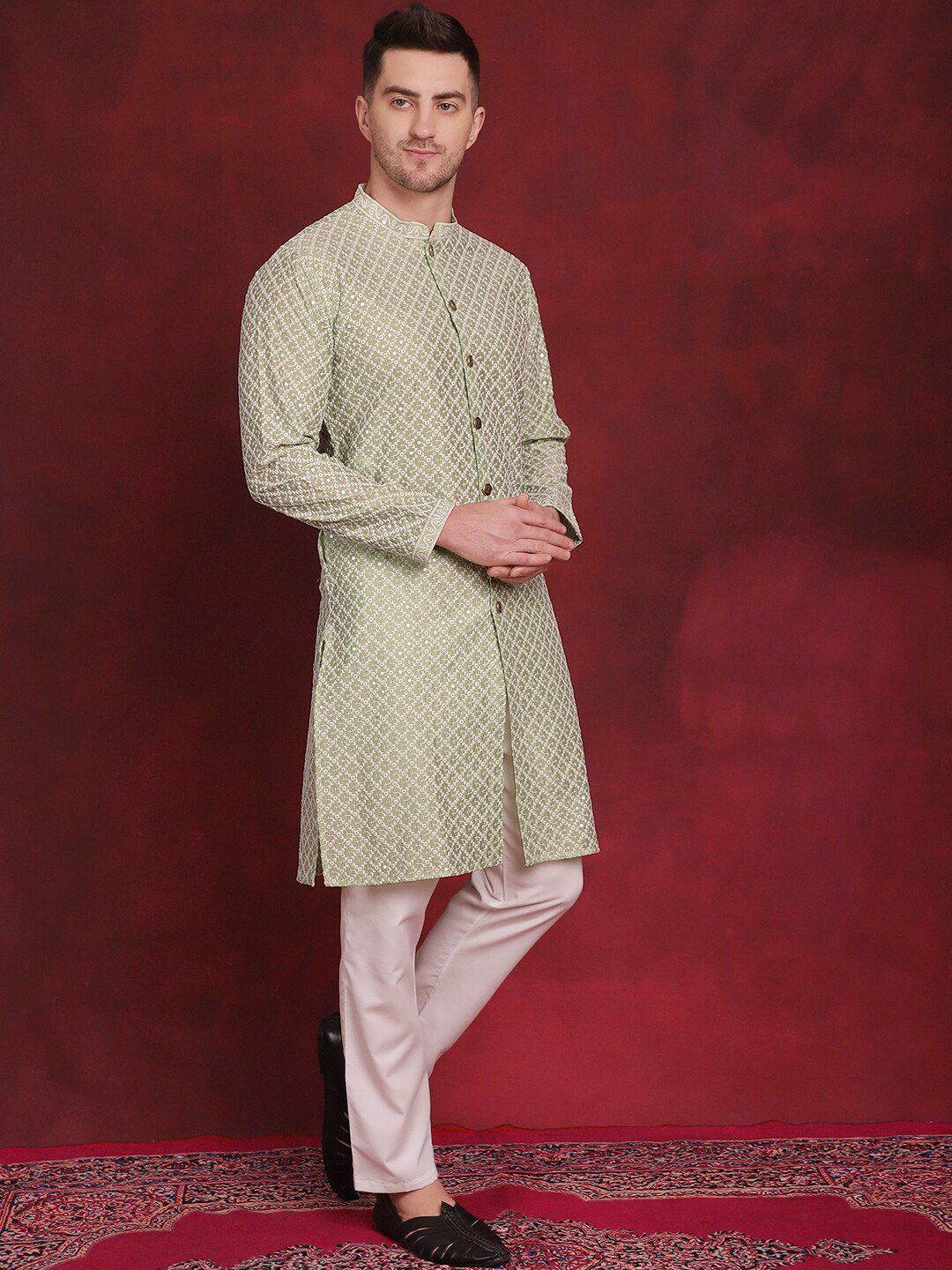 Jompers Embroidered Regular Sequinned Kurta with Pyjamas