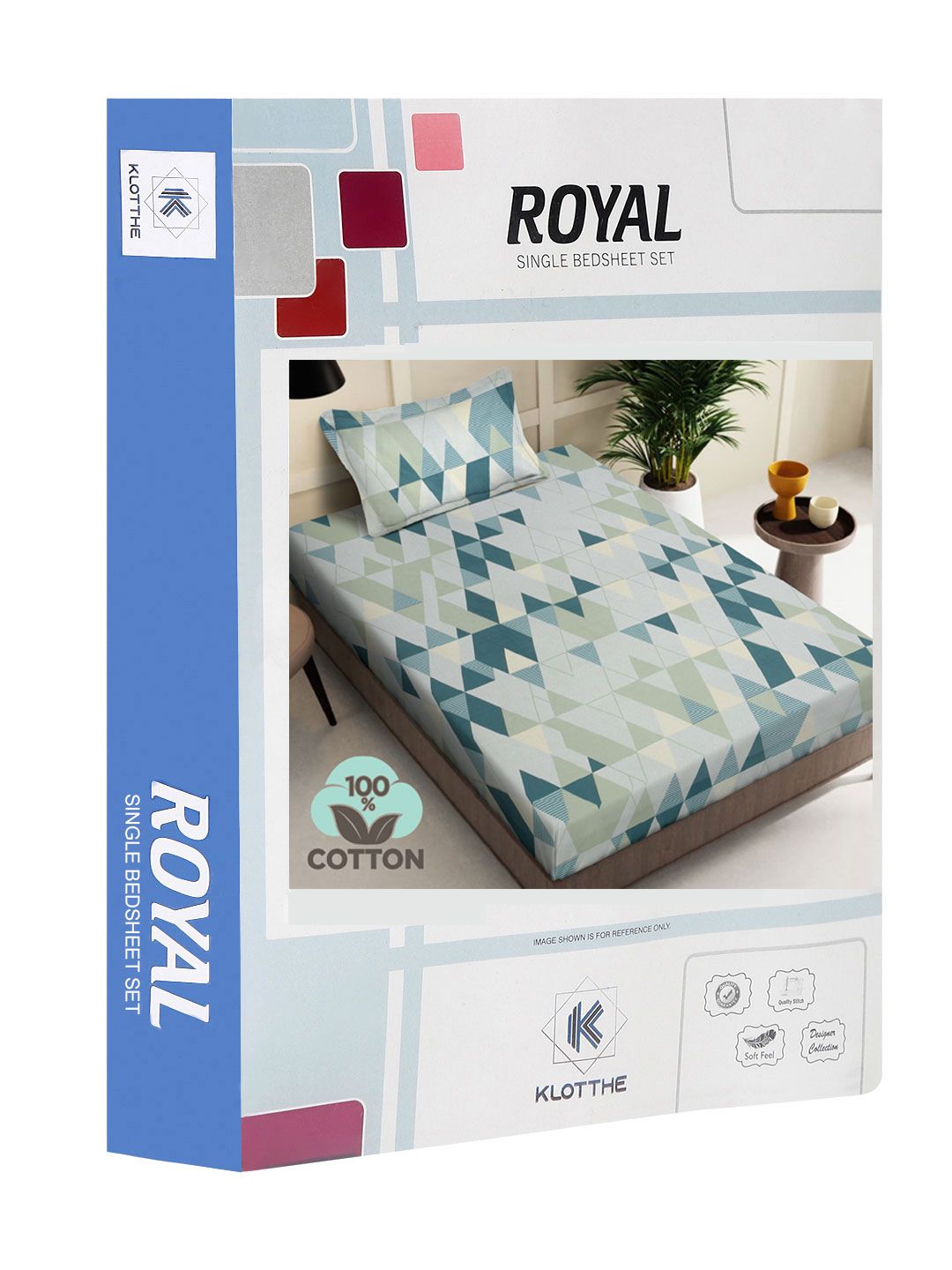 Set Cadar Bujang KLOTTHE Green Geometric Printed Cotton 400 TC