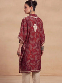 House of Chikankari Women Paisley Printed Thread Work Crepe Kaftan Kurta