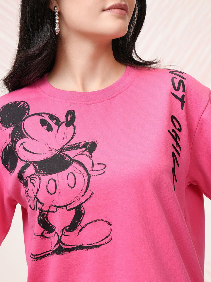Tokyo Talkies Pink Disney Mickey Mouse Printed Round Neck Pure Cotton T-Shirt & Jogger