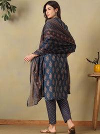 Mamicha Women Ethnic Motifs Printed Regular Pure Cotton Kurta with Trousers & With Dupatta